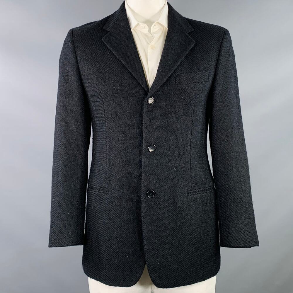 BILLY BLUE Size 42 Black Woven Virgin Wool Twill Single Breasted Sport Coat